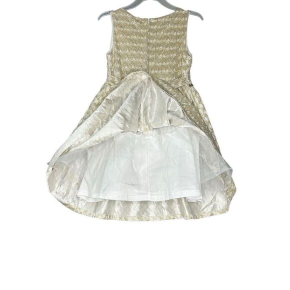TAHARI Girl Golden Sparkles White Zip Strap Back Shimmer Holiday Dress Size 4 - Picture 5 of 11